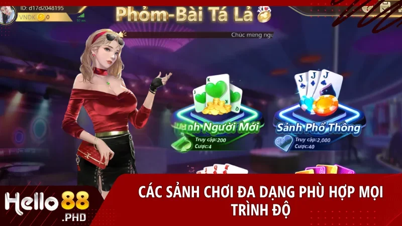 Hệ thống sảnh cược Phỏm Tá Lả tại Hello88 phân cấp theo trình độ người chơi