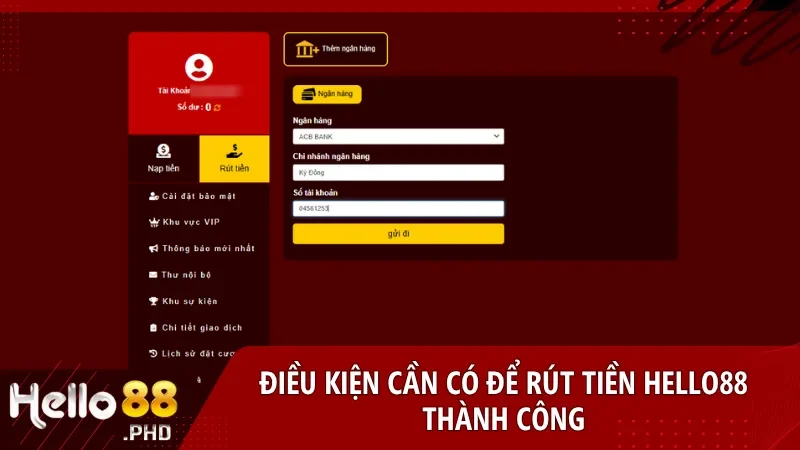 Tài khoản cần xác minh danh tính và hoàn thành yêu cầu cược trước khi thực hiện lệnh rút tiền
