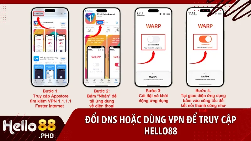 Thay đổi DNS hoặc kích hoạt VPN giúp vượt qua chặn mạng và vào Hello88 ổn định