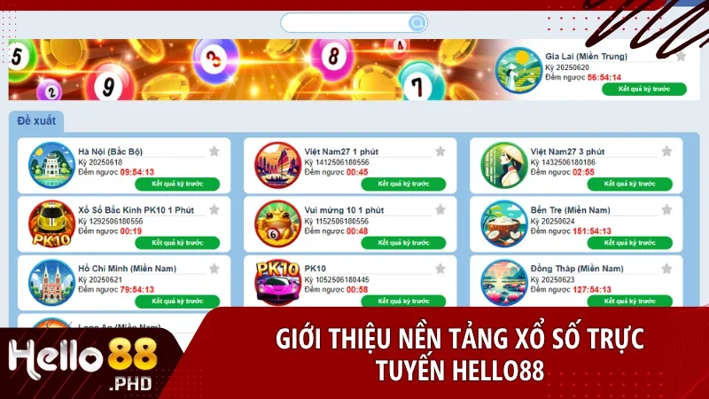 Sảnh xổ số trực tuyến hello88 với giao diện hiện đại và đa dạng lựa chọn cược