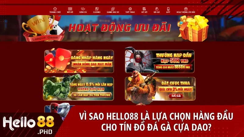 Hello88 mang đến trải nghiệm đá gà trực tiếp sắc nét an toàn và đầy cơ hội trúng lớn